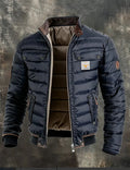 Men's Vintage Leather Quilted Patchwork Thermal Zip Outdoor Jacket