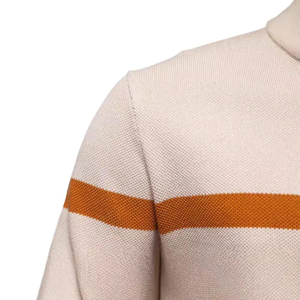 Men Pullovers Striped Sweaters Stand Collar Half Zipper Thick Tops Long Sleeve Splice Slim Fit Knit Casual Regular Autumn Winter