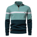 Men Pullovers Striped Sweaters Stand Collar Half Zipper Thick Tops Long Sleeve Splice Slim Fit Knit Casual Regular Autumn Winter